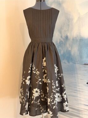Vintage-Inspired Black Floral Fit & Flare Midi Dress 248